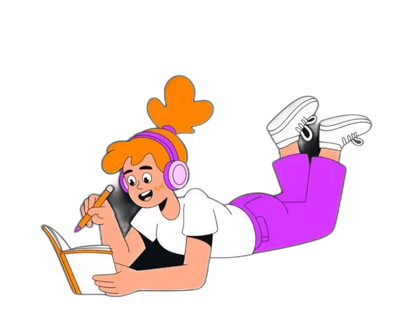 Девочка с карандашом и наушниками